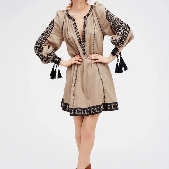 Free People New Romantics Embroidered Tunic Dress I Size Small I Ivory and Black - Picture 1 of 11